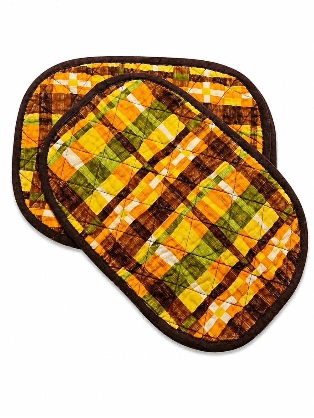 VTG MCM Set of Four Plaid Cloth Quilted Breakfast Camping Placemats